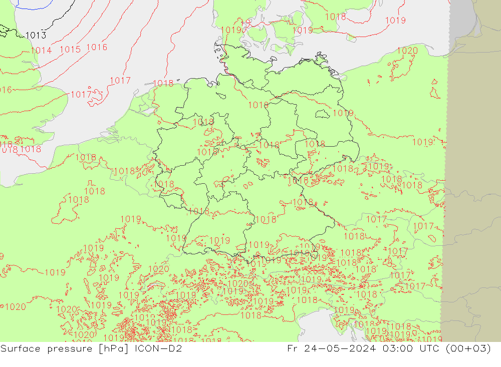 地面气压 ICON-D2 星期五 24.05.2024 03 UTC