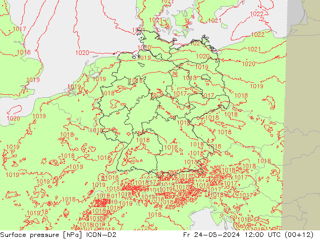 Surface pressure ICON-D2 Fr 24.05.2024 12 UTC