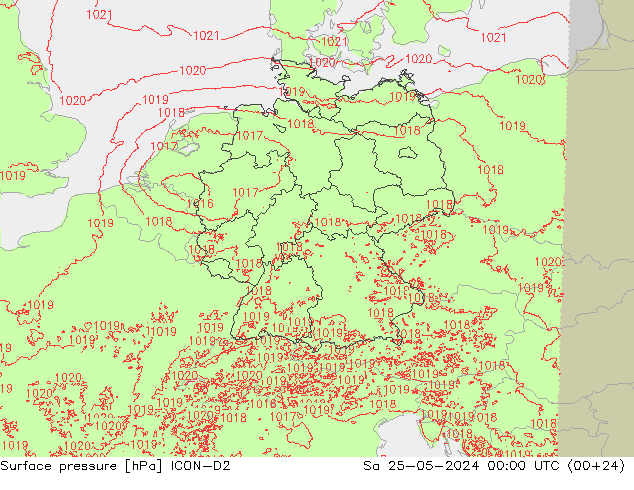 Surface pressure ICON-D2 Sa 25.05.2024 00 UTC