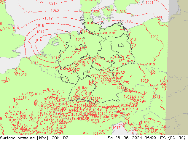 приземное давление ICON-D2 сб 25.05.2024 06 UTC