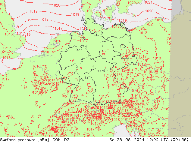 Surface pressure ICON-D2 Sa 25.05.2024 12 UTC