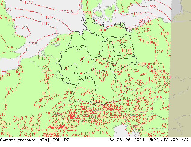 Surface pressure ICON-D2 Sa 25.05.2024 18 UTC