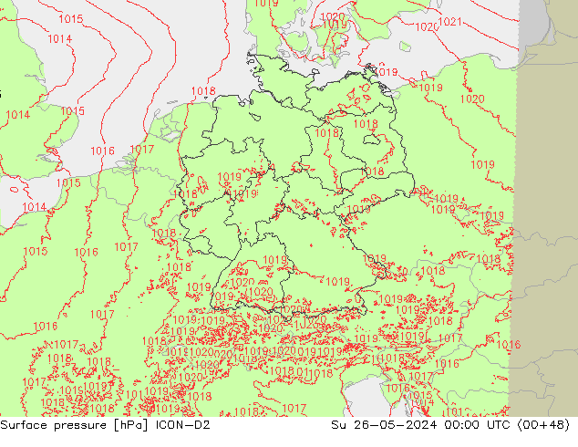 Surface pressure ICON-D2 Su 26.05.2024 00 UTC