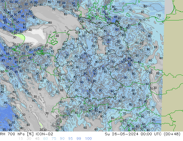 RH 700 hPa ICON-D2 Su 26.05.2024 00 UTC