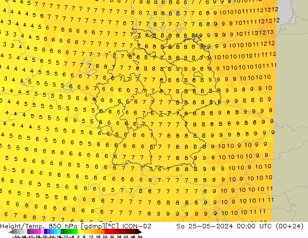 Height/Temp. 850 hPa ICON-D2 So 25.05.2024 00 UTC