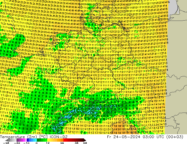 Temperature (2m) ICON-D2 Pá 24.05.2024 03 UTC