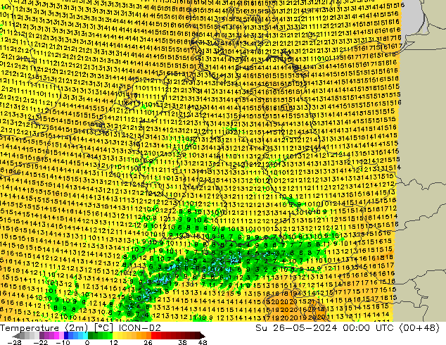 Temperature (2m) ICON-D2 Su 26.05.2024 00 UTC