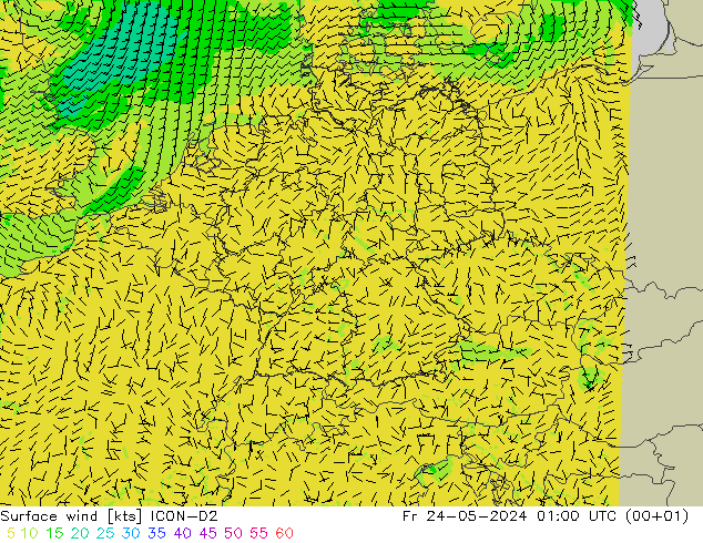 风 10 米 ICON-D2 星期五 24.05.2024 01 UTC