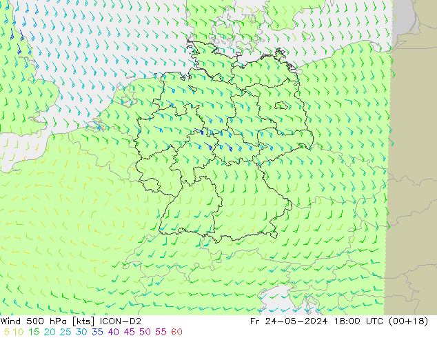 Wind 500 hPa ICON-D2 Fr 24.05.2024 18 UTC