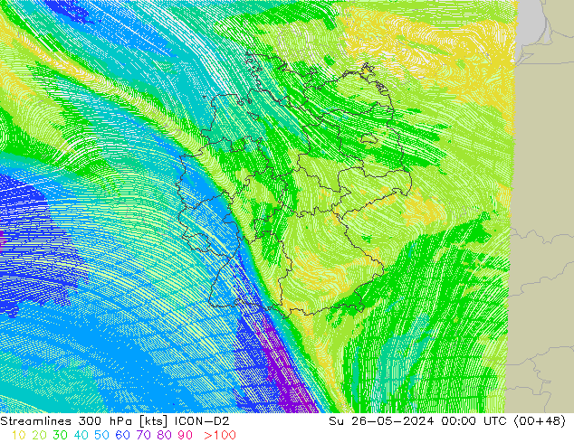 风 300 hPa ICON-D2 星期日 26.05.2024 00 UTC