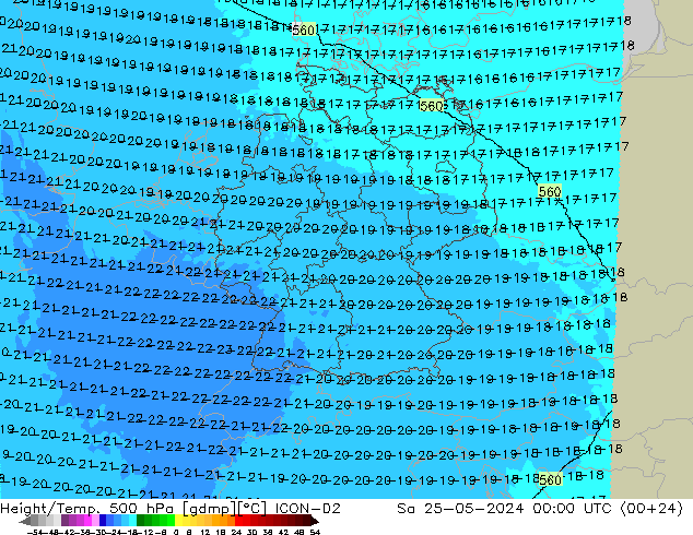 Geop./Temp. 500 hPa ICON-D2 sáb 25.05.2024 00 UTC