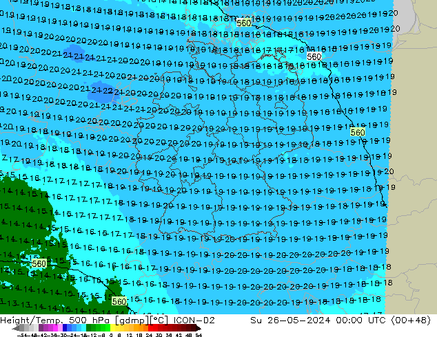 Height/Temp. 500 hPa ICON-D2 Su 26.05.2024 00 UTC