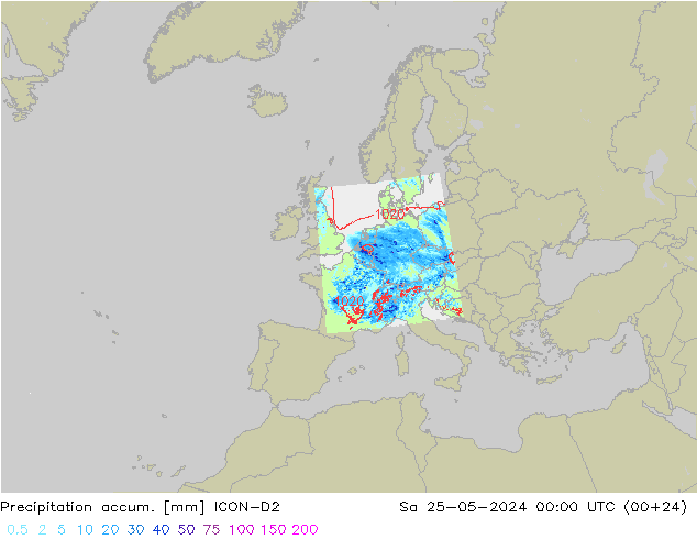 Precipitation accum. ICON-D2  25.05.2024 00 UTC