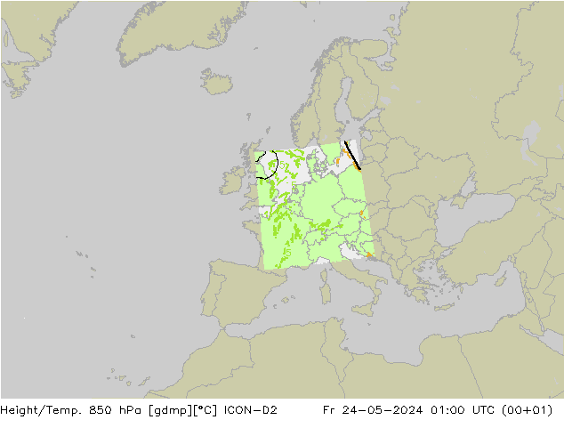 Height/Temp. 850 hPa ICON-D2 Fr 24.05.2024 01 UTC
