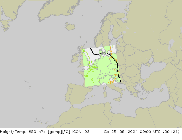 Height/Temp. 850 hPa ICON-D2  25.05.2024 00 UTC