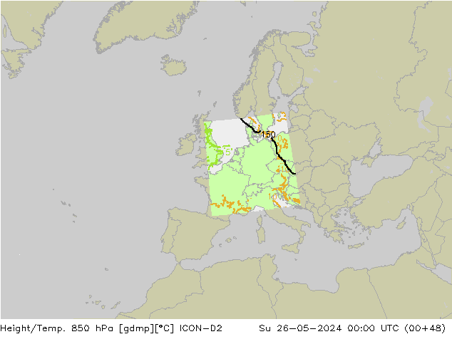 Height/Temp. 850 hPa ICON-D2 Ne 26.05.2024 00 UTC