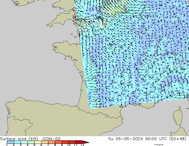 Bodenwind (bft) ICON-D2 So 26.05.2024 00 UTC