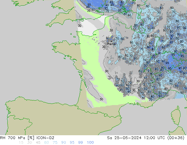 RH 700 hPa ICON-D2  25.05.2024 12 UTC