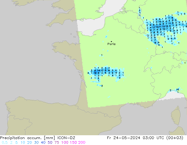 Precipitation accum. ICON-D2 pt. 24.05.2024 03 UTC