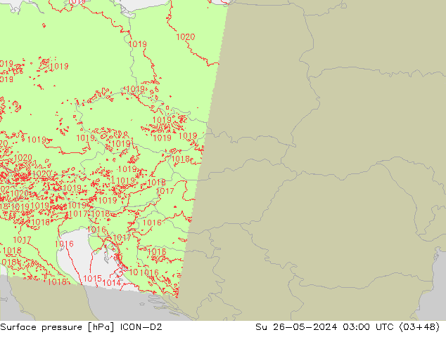 Atmosférický tlak ICON-D2 Ne 26.05.2024 03 UTC