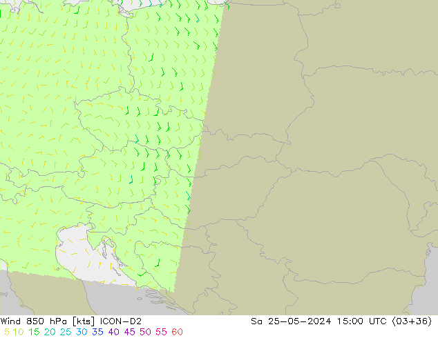 Viento 850 hPa ICON-D2 sáb 25.05.2024 15 UTC