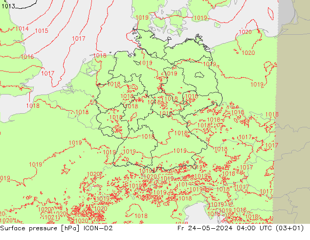 Surface pressure ICON-D2 Fr 24.05.2024 04 UTC