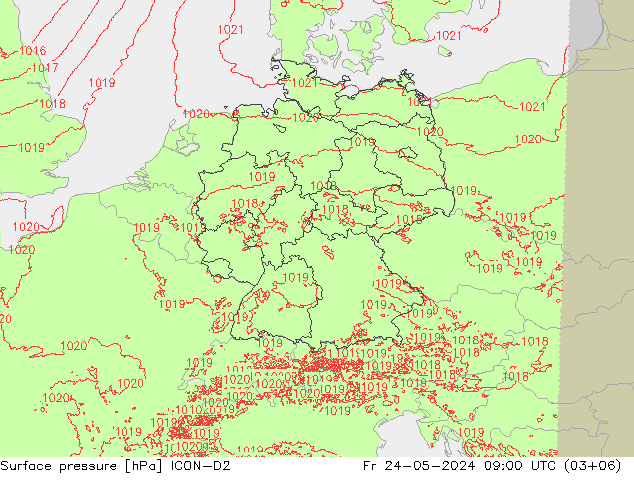 Luchtdruk (Grond) ICON-D2 vr 24.05.2024 09 UTC