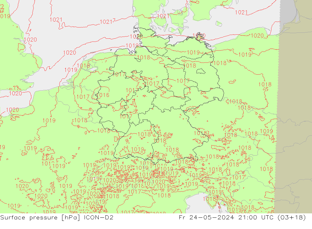 Luchtdruk (Grond) ICON-D2 vr 24.05.2024 21 UTC