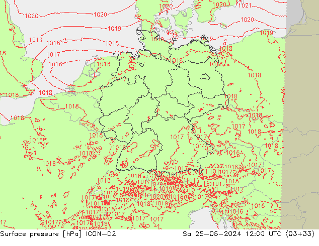 pressão do solo ICON-D2 Sáb 25.05.2024 12 UTC