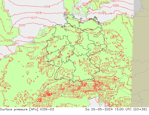 Surface pressure ICON-D2 Sa 25.05.2024 15 UTC