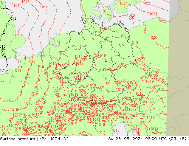 Surface pressure ICON-D2 Su 26.05.2024 03 UTC