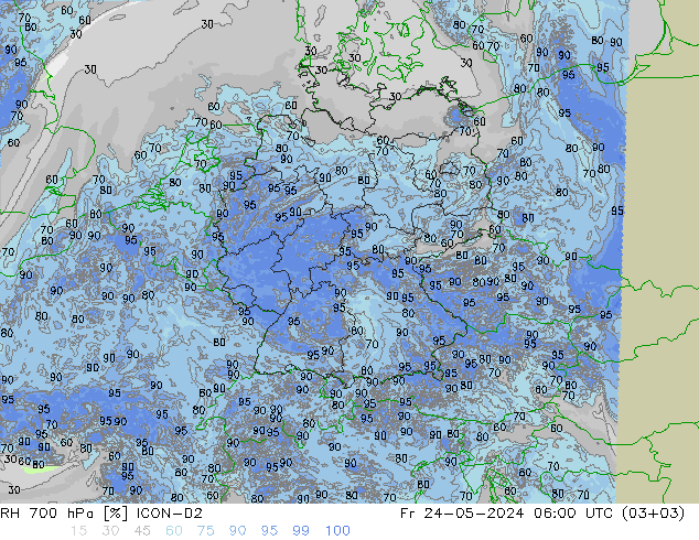 Humedad rel. 700hPa ICON-D2 vie 24.05.2024 06 UTC