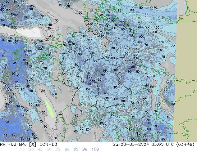 RH 700 hPa ICON-D2 Su 26.05.2024 03 UTC