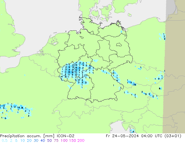 Precipitación acum. ICON-D2 vie 24.05.2024 04 UTC