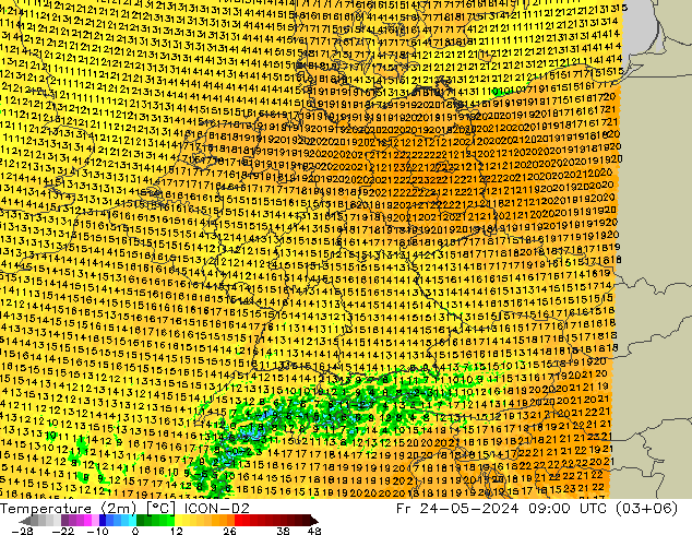 温度图 ICON-D2 星期五 24.05.2024 09 UTC