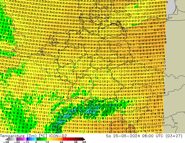 Temperatuurkaart (2m) ICON-D2 za 25.05.2024 06 UTC