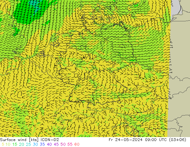 Bodenwind ICON-D2 Fr 24.05.2024 09 UTC