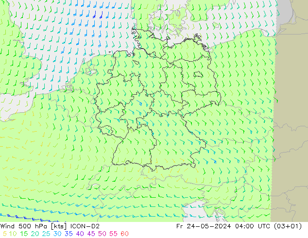 Viento 500 hPa ICON-D2 vie 24.05.2024 04 UTC