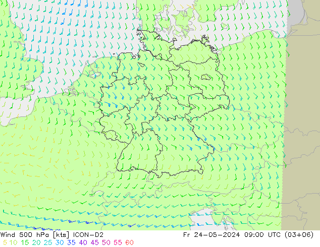 Wind 500 hPa ICON-D2 Fr 24.05.2024 09 UTC