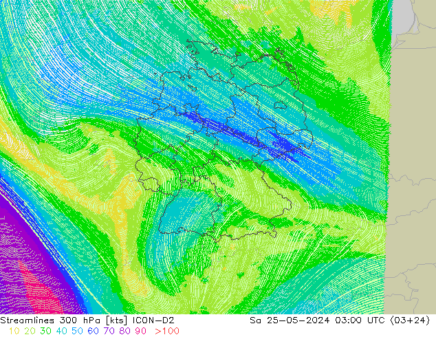 Stromlinien 300 hPa ICON-D2 Sa 25.05.2024 03 UTC