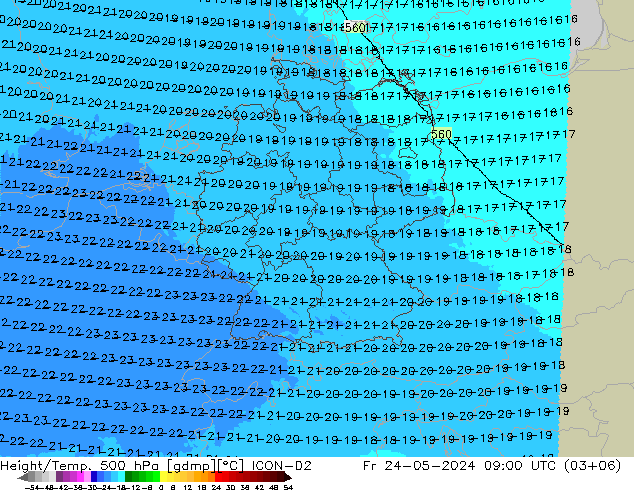 Geop./Temp. 500 hPa ICON-D2 vie 24.05.2024 09 UTC