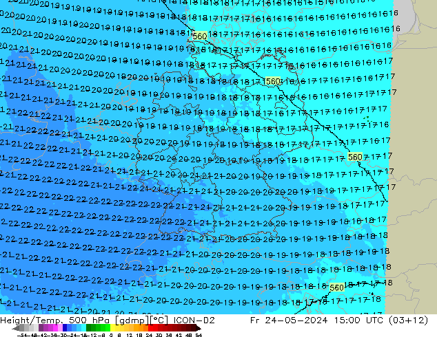 Height/Temp. 500 hPa ICON-D2 Fr 24.05.2024 15 UTC