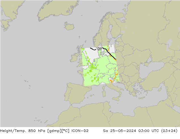 Height/Temp. 850 hPa ICON-D2 Sa 25.05.2024 03 UTC