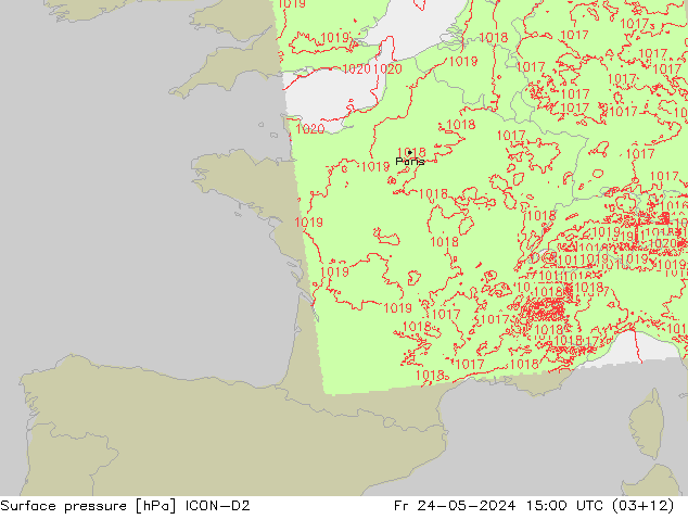 Surface pressure ICON-D2 Fr 24.05.2024 15 UTC