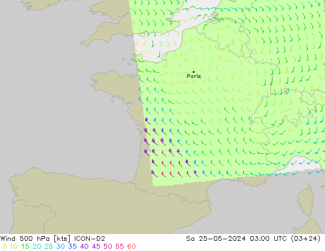 Wind 500 hPa ICON-D2 Sa 25.05.2024 03 UTC