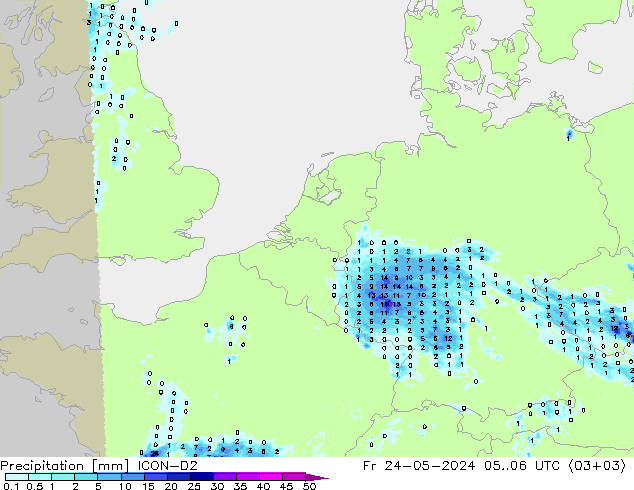 降水 ICON-D2 星期五 24.05.2024 06 UTC