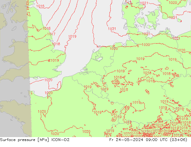 Surface pressure ICON-D2 Fr 24.05.2024 09 UTC