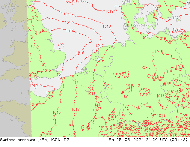 Surface pressure ICON-D2 Sa 25.05.2024 21 UTC