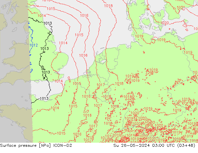 Surface pressure ICON-D2 Su 26.05.2024 03 UTC