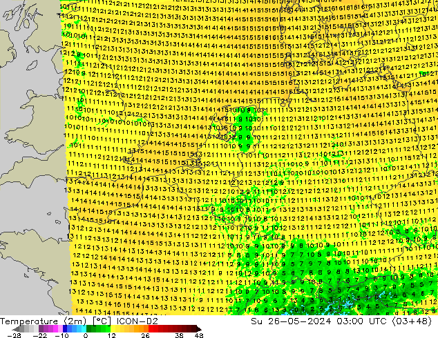 温度图 ICON-D2 星期日 26.05.2024 03 UTC